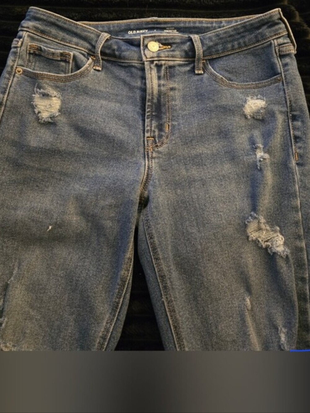 Old Navy Mid Rise Rockstar Super Skinny Distressed Blue Denim Jeans Size 8 EUC